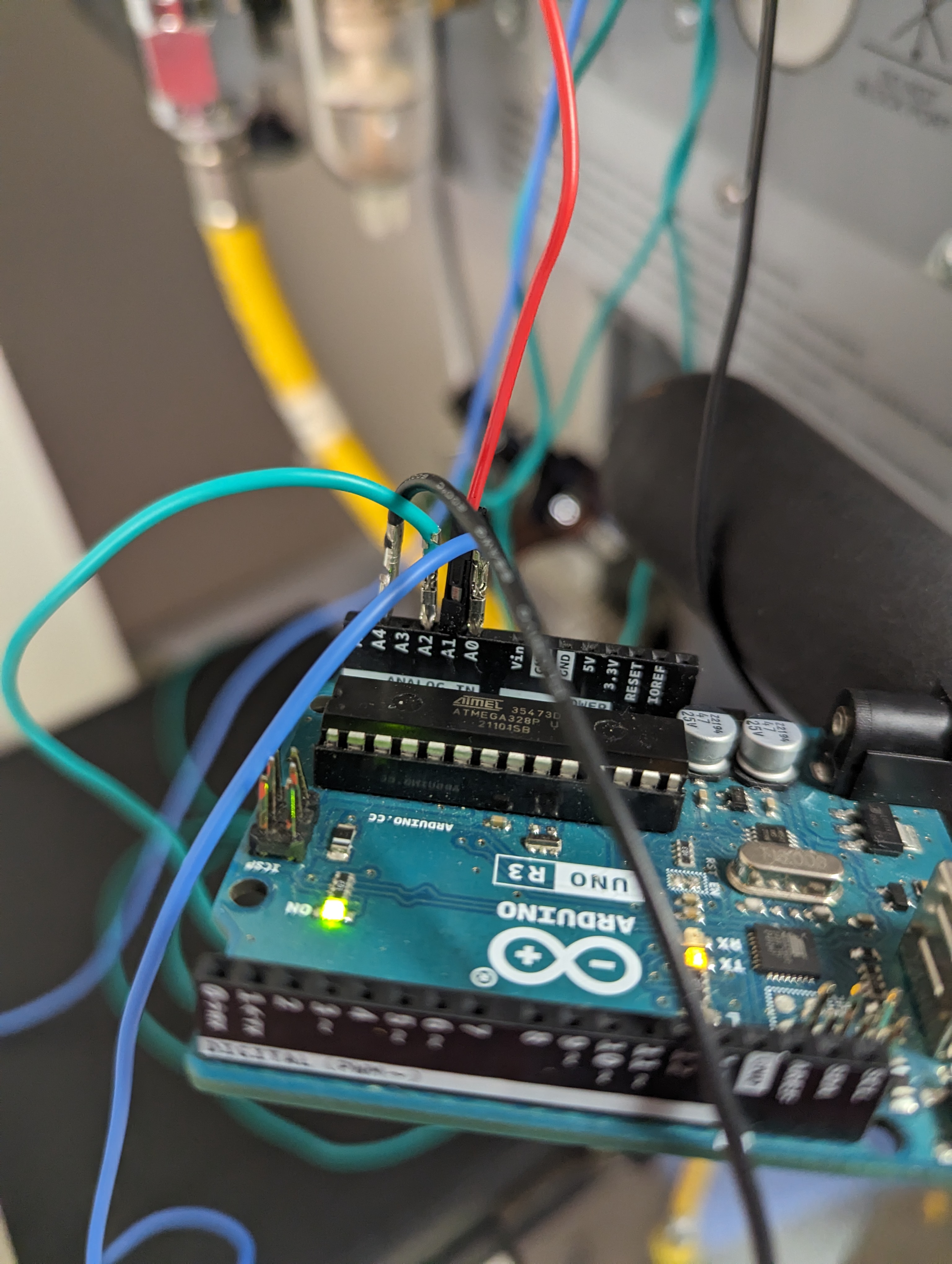 Arduino Uno hookup used for ventilator waveform data collection